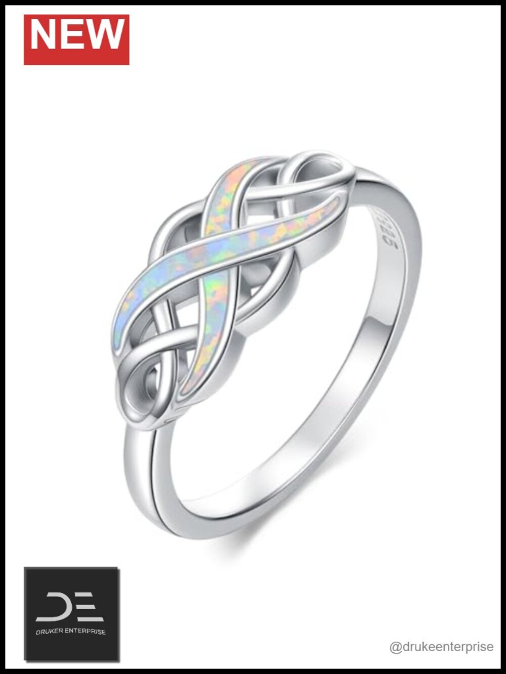 925 Sterling Silver Opal Celtic Infinity Knot Ring Women Size 8 Jewelry